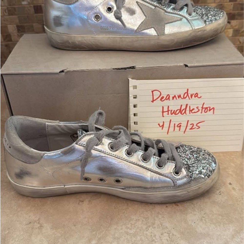 Golden Goose Silver Gray Sneakers with Distressed Finish
